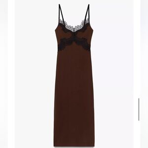 Zara NWT contrast lace dress brown 1355/452